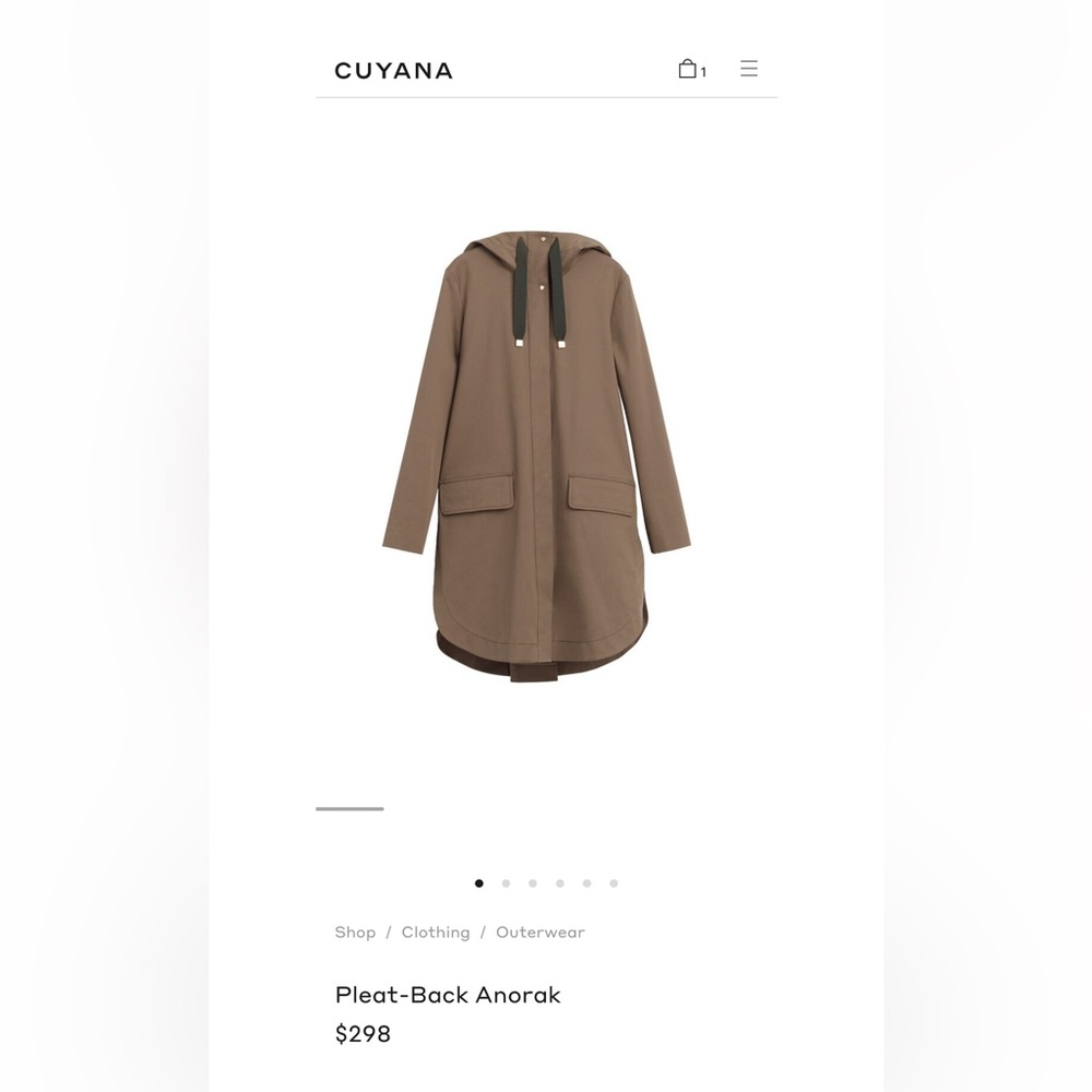 Cuyana- Outdoor Pleat-Back Anorak, Color: Olive- Cotton Elastane Blend, Size: S